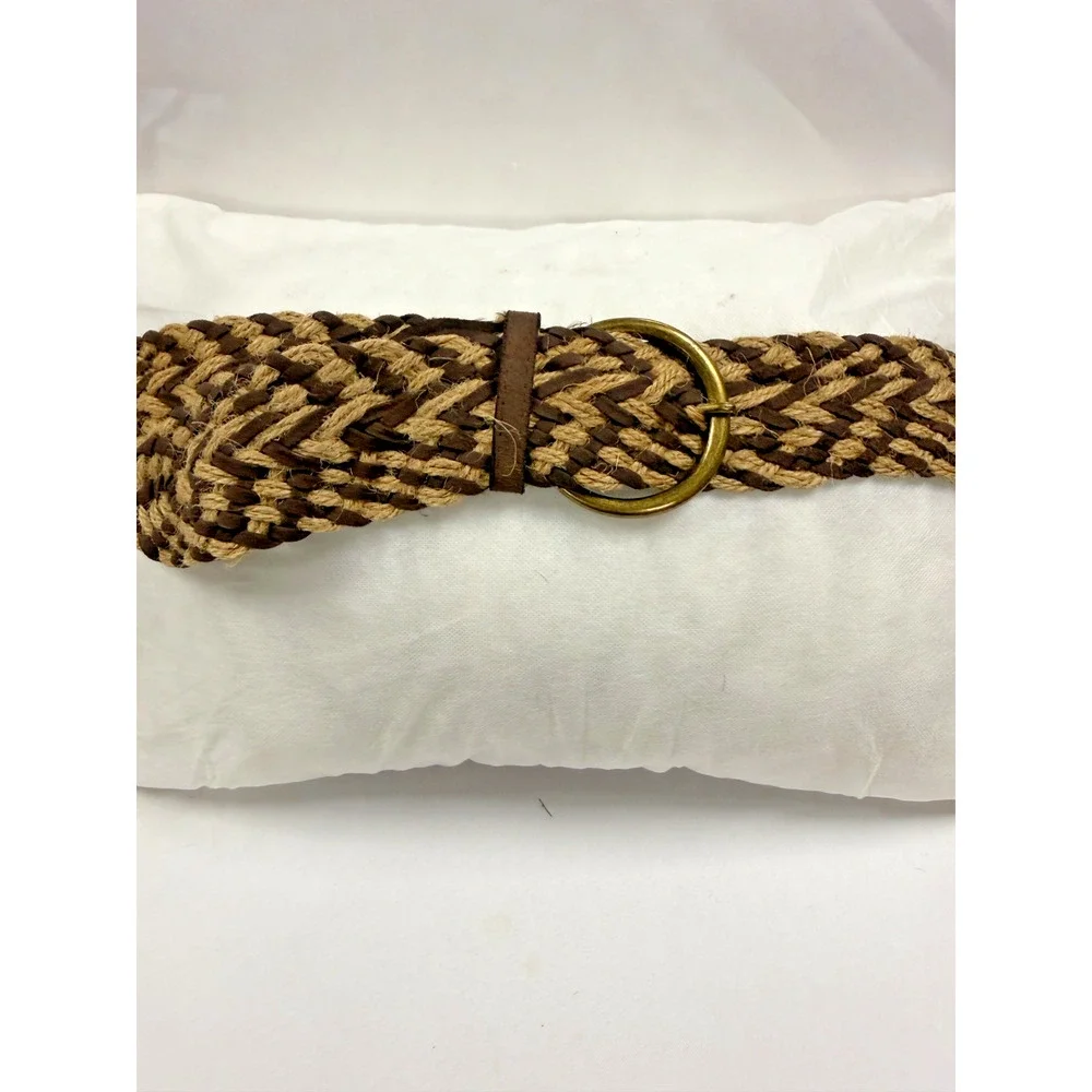 Braided Jute Rope Belt Boho Western O Ring Buckle Brown Tan Plus Size 2X 3X